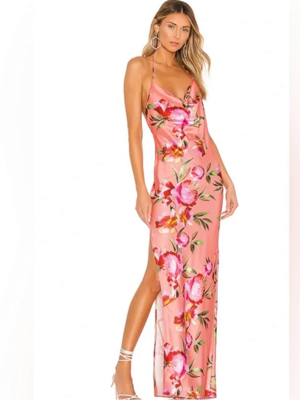 NBD Pink Floral Maxi Halter Dress